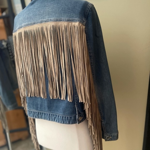 CHICO FRINGE jean jacket size 1 (M/8) - Picture 1 of 4